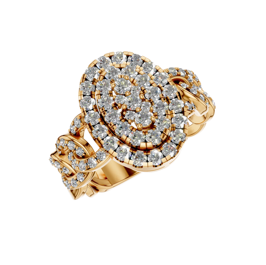 Bold Oval Cluster Diamond Ring Rose Gold Custom Fine Jewelry Chain Link Style Real Natural Stone Engagement Ring Handmade India