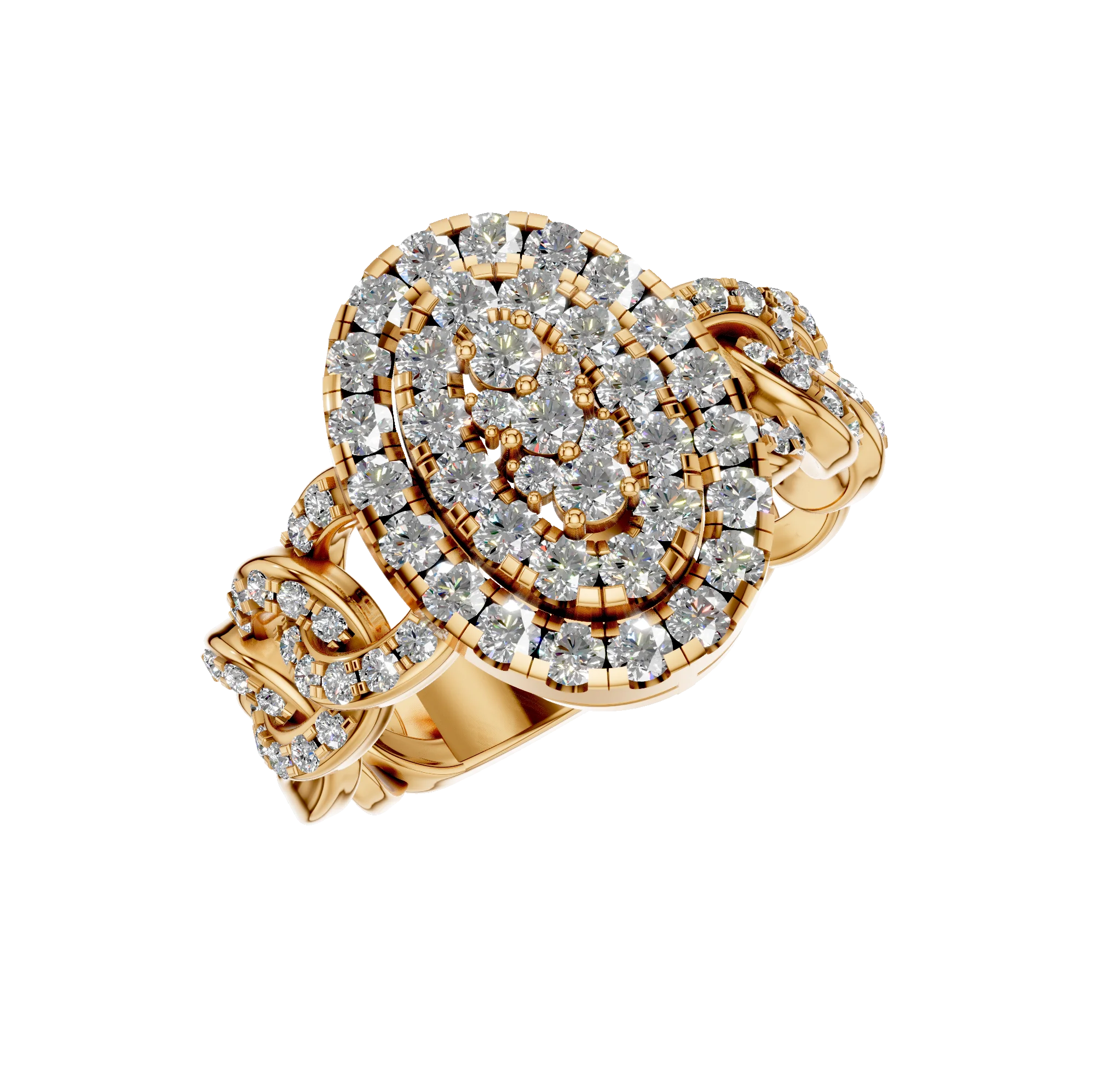 Bold Oval Cluster Diamond Ring Rose Gold Custom Fine Jewelry Chain Link Style Real Natural Stone Engagement Ring Handmade India