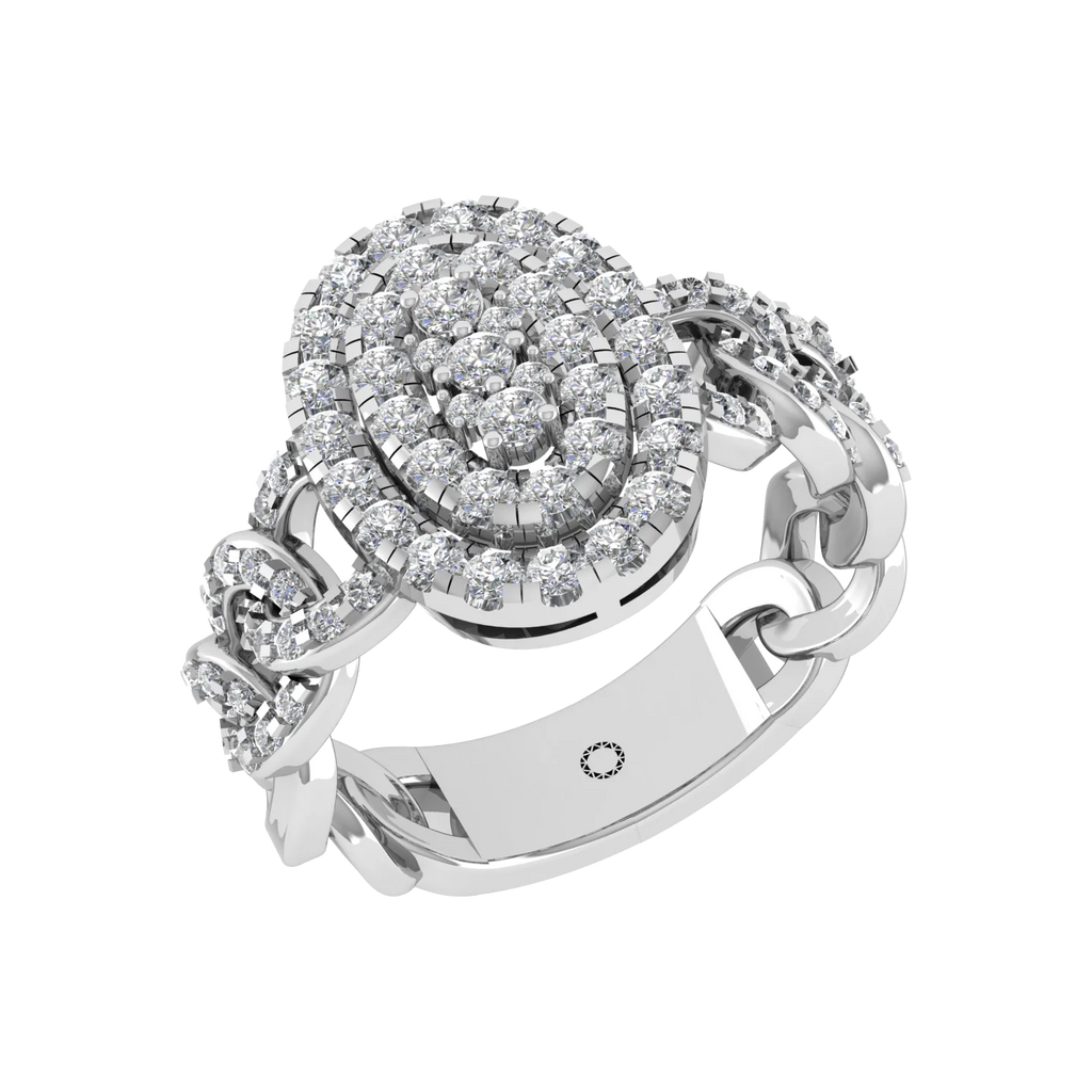 Bold Oval Cluster Diamond Ring Rose Gold Custom Fine Jewelry Chain Link Style Real Natural Stone Engagement Ring Handmade India