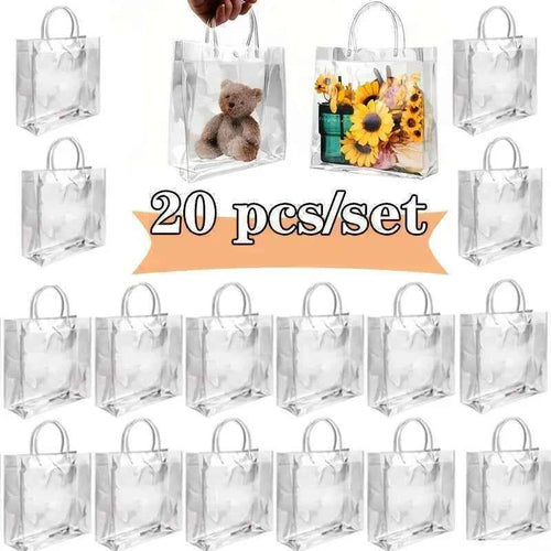 20-Pack Clear Plastic Gift Bags with Handles - Reusable PVC Party Favor Bags for Birthday, Wedding, Christmas, Mother's Day