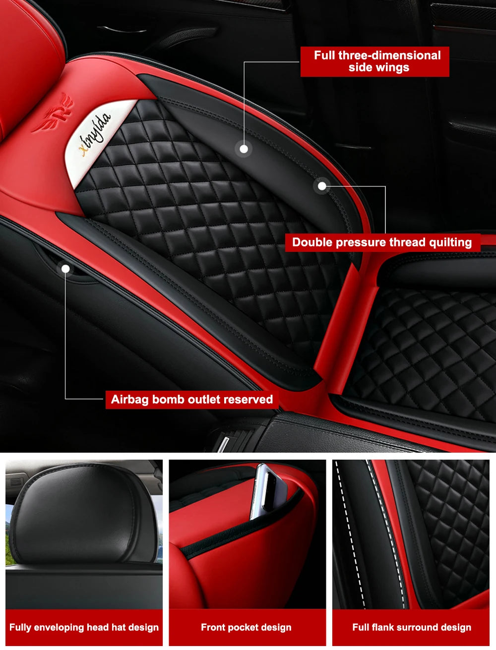 Car Seat Covers 5-Seats Headrest + Pillow Faux Leather Cushion MH88 Universal Seat Cover
