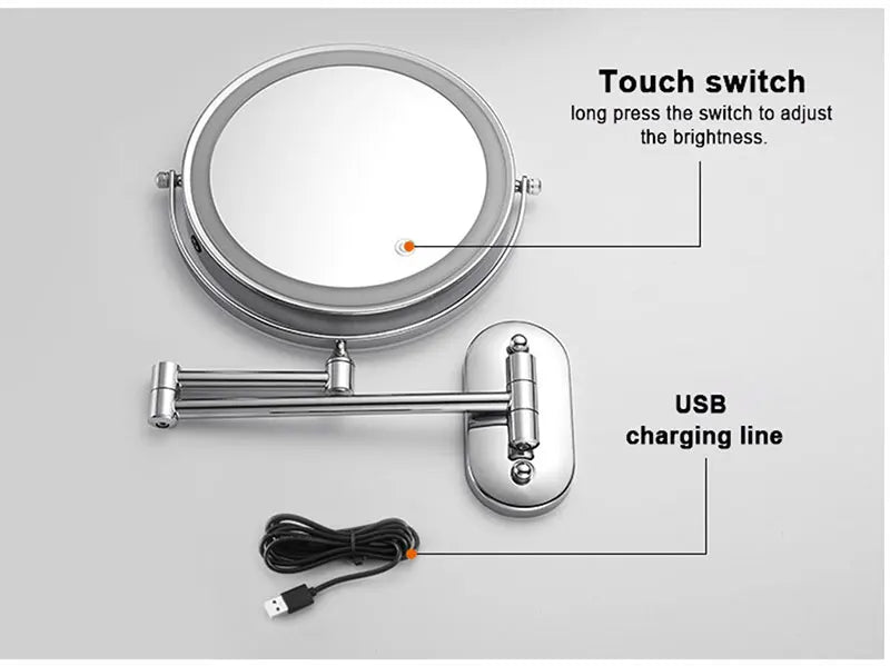 8 Inch Makeup Mirror Gold 3x/5x/7x/10x Magnifying Double Side USB Charging Bathroom 3 Color Light Cosmetic Mirrors