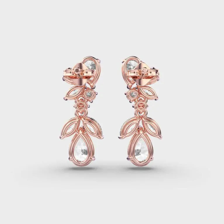 Plant Leaves Cluster Multi Shapes Moissanite Diamond Stud Earrings Push Back Earring 925 Silver With Gold Plated for Bride