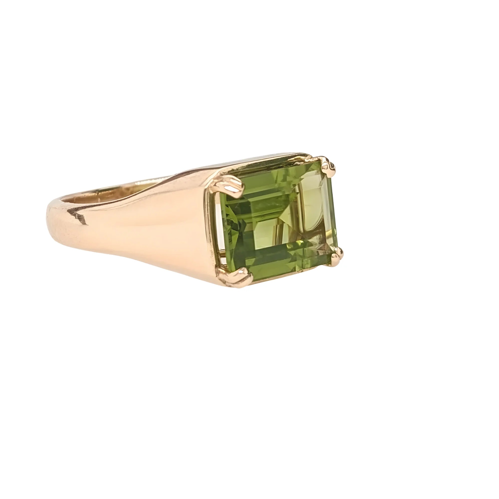 Solid Gold Ring Natural Peridot Octagon 8x10mm 3.7cts 18k/14K Fine Jewelry IGI Certified Green Color Stone Men Jewelry