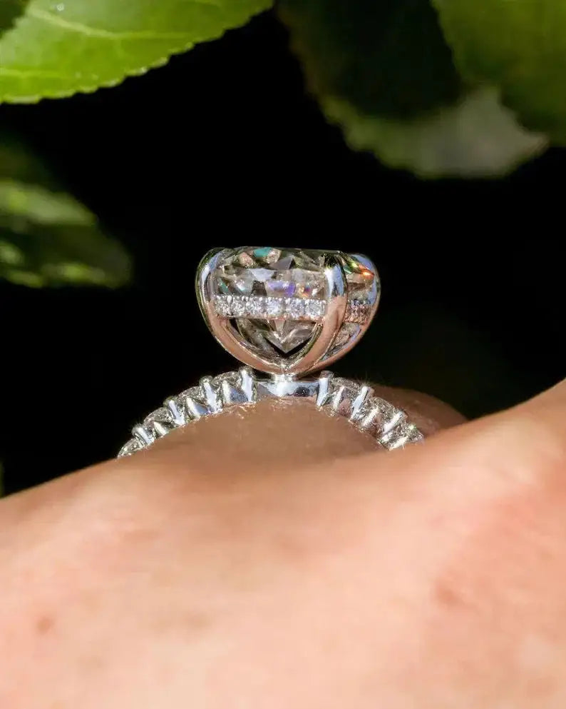 14K Solid Gold 2.01CT Radiant Cut Pave Setting Engagement Ring Lab Grown Diamond Hidden Halo Wedding Proposal Charms