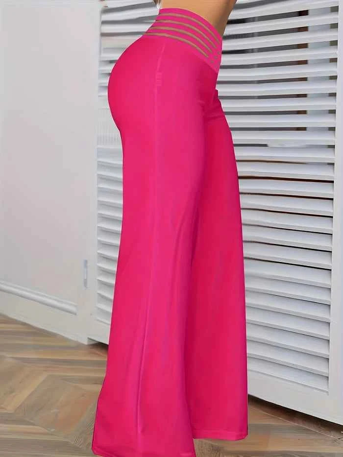 Women Wide Leg Flared Pants 2024 New Y2k Casual Crisscross Sheer Mesh Patch High Waist Trousers Elegant Streetwear Work Pants