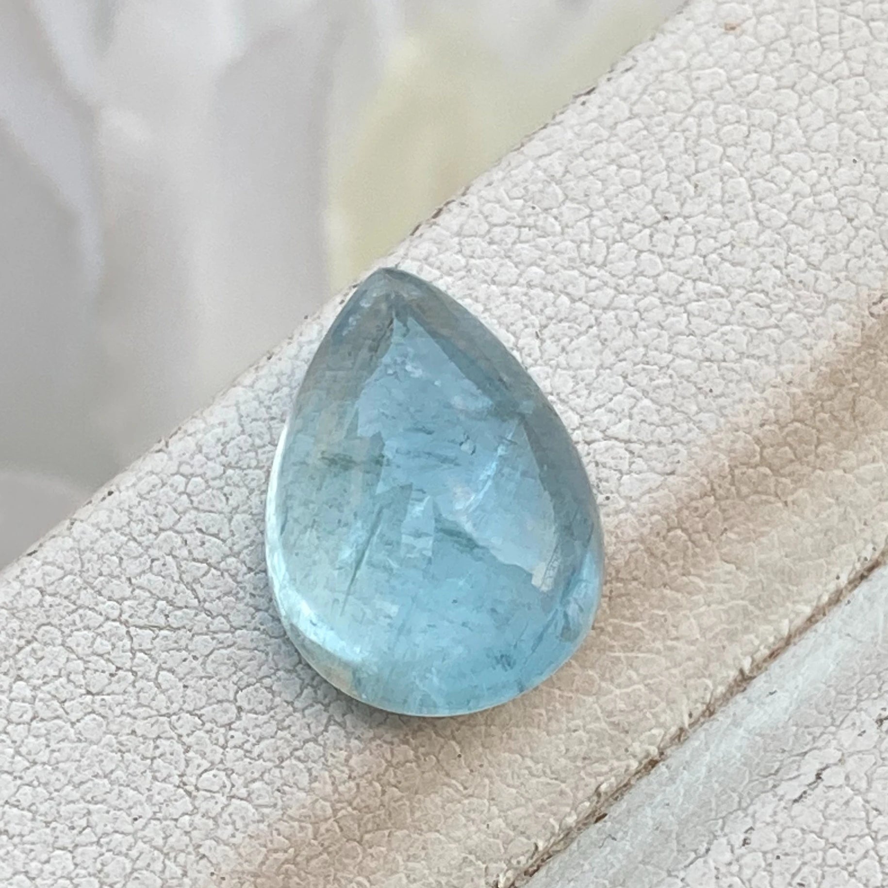 Excellent Natural Top Color Aquamarine Pear Shape Cabochon Stone With Good Luster Loose Gemstone for Making Jewelry 3.42 Carat
