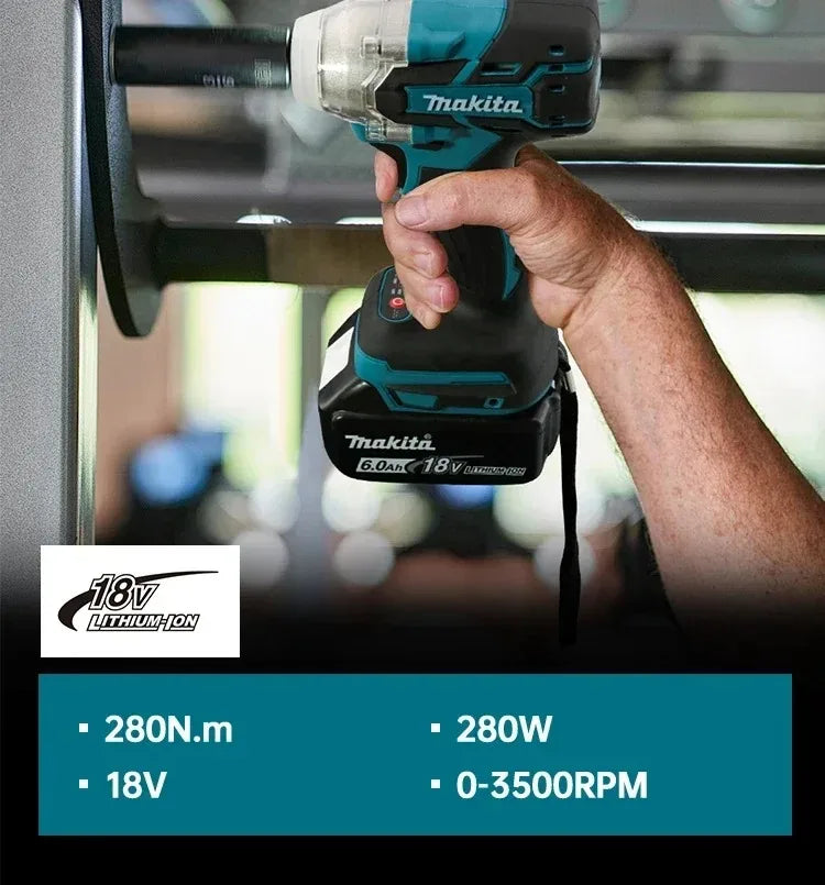 Makita DTW285 high torque impact wrench, wireless rechargeable handheld wrench, 18V lithium battery multifunctional tool