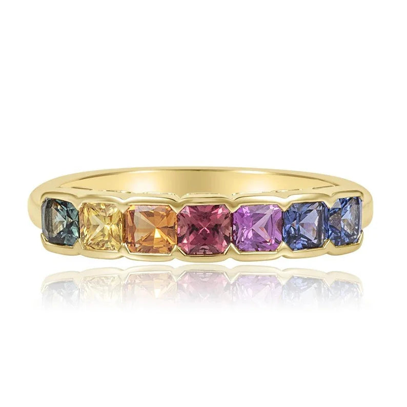 Rainbow Sapphire Ring, Multi Colored Sapphire Stone Full Eternity Ring, Sapphire Rainbow Ring ,ascher ring
