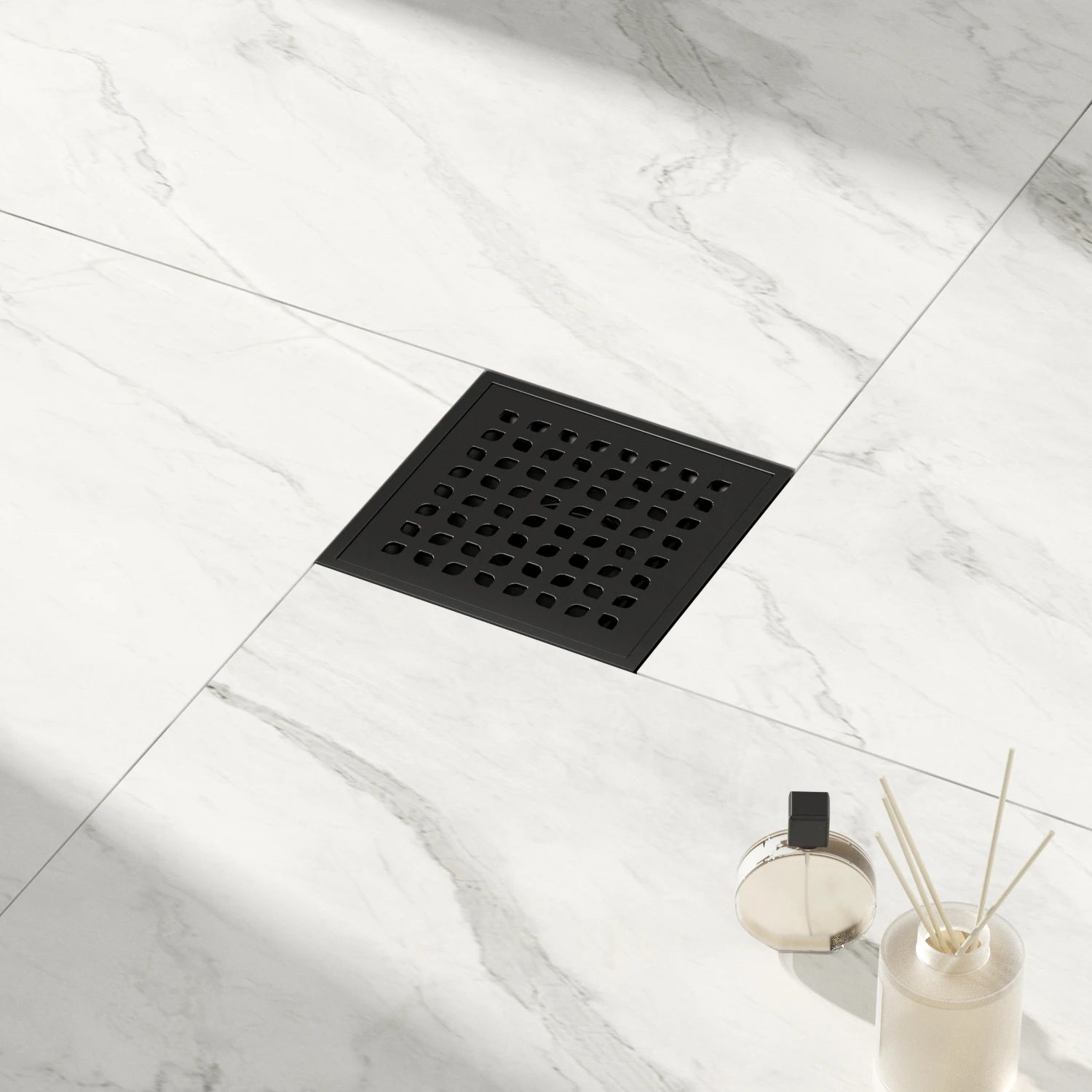 Dropshipping Available Modern 6x6 Inch Black Stainless Steel Square Floor Drain Rectangle Design Plastic Base for Bathroom Use