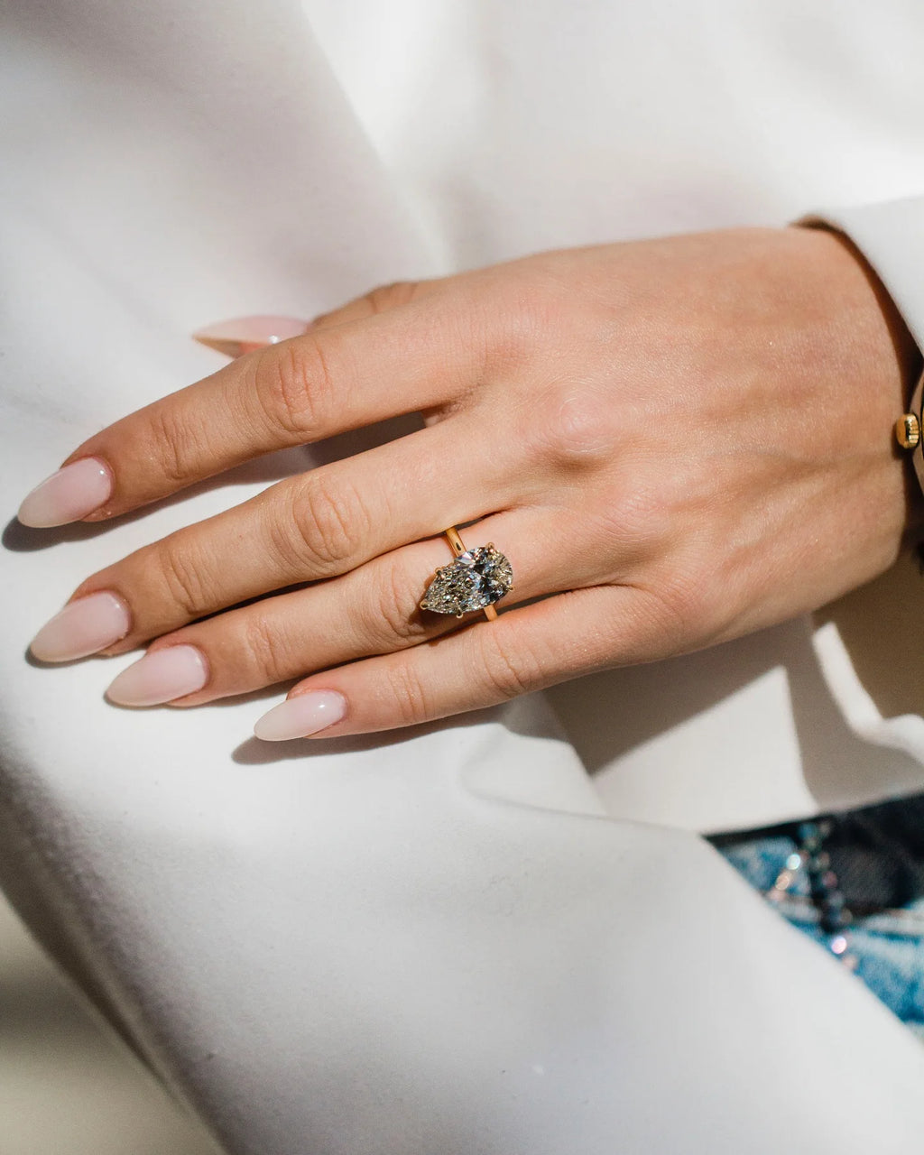 12x8mm Pear Cut Moissanite Solitaire Engagement Ring in Classic Five Prong Gold Setting | Bridal Wedding Fine Jewelry