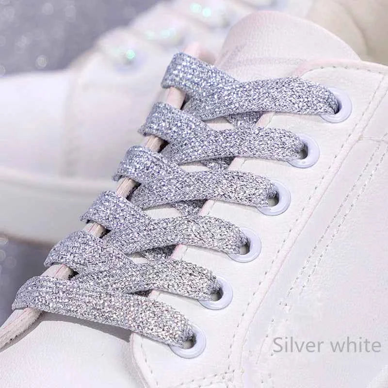 NEW Fashion Glitter Shoelaces Colorful Flat Shoe laces for Athletic Running Sneakers Shoes Boot 1CM Width Shoelace Strings 1Pair