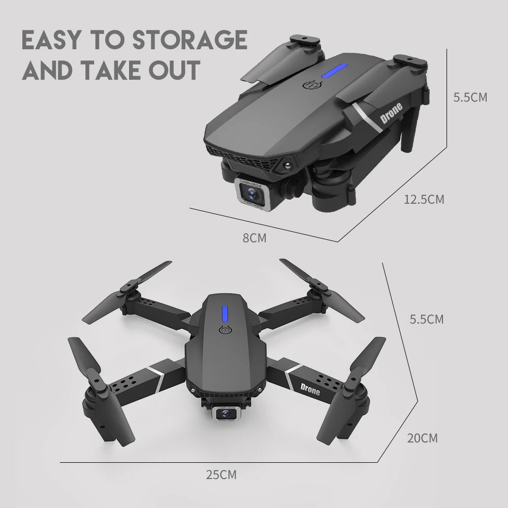 E88 Pro Drone With Wide Angle HD 4K Dual Camera Height Hold  Wifi RC 100 Meters Foldable Quadcopter Dron Toys