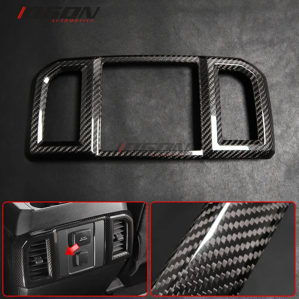 Car Accessories Real Carbon Fiber Style Plated Armrest Box Rear Air Vent Frame Trim Cover for Ford F150 F-150 Raptor 2015-2020