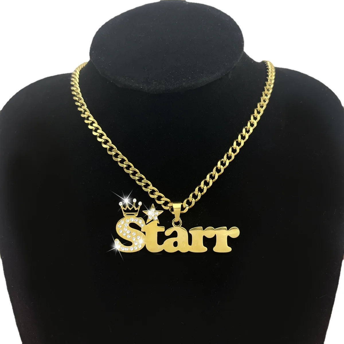 QIUHAN Bespoke Children Necklace Custom Crowned Child Name Jewellery Set