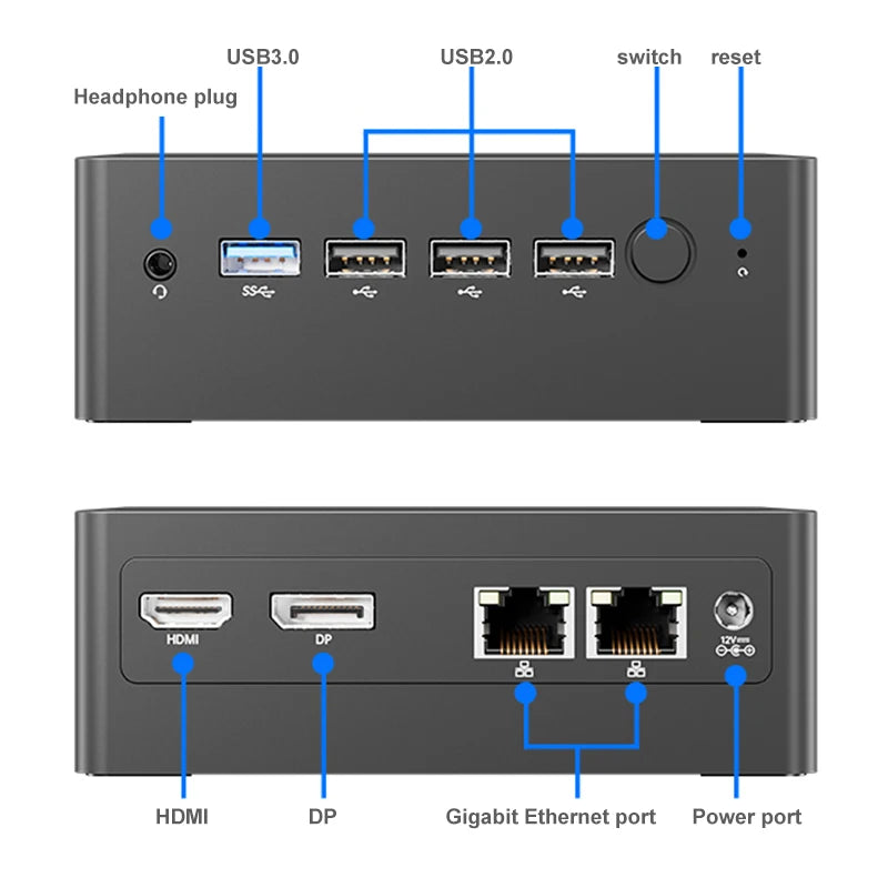New 12th Gen Mini PC NUC with Windows11 Intel N100 Processor 8Gb DDR5 4800Mhz 256Gb SSD Dual Lan Mini Computer AU US CN EU Plugs