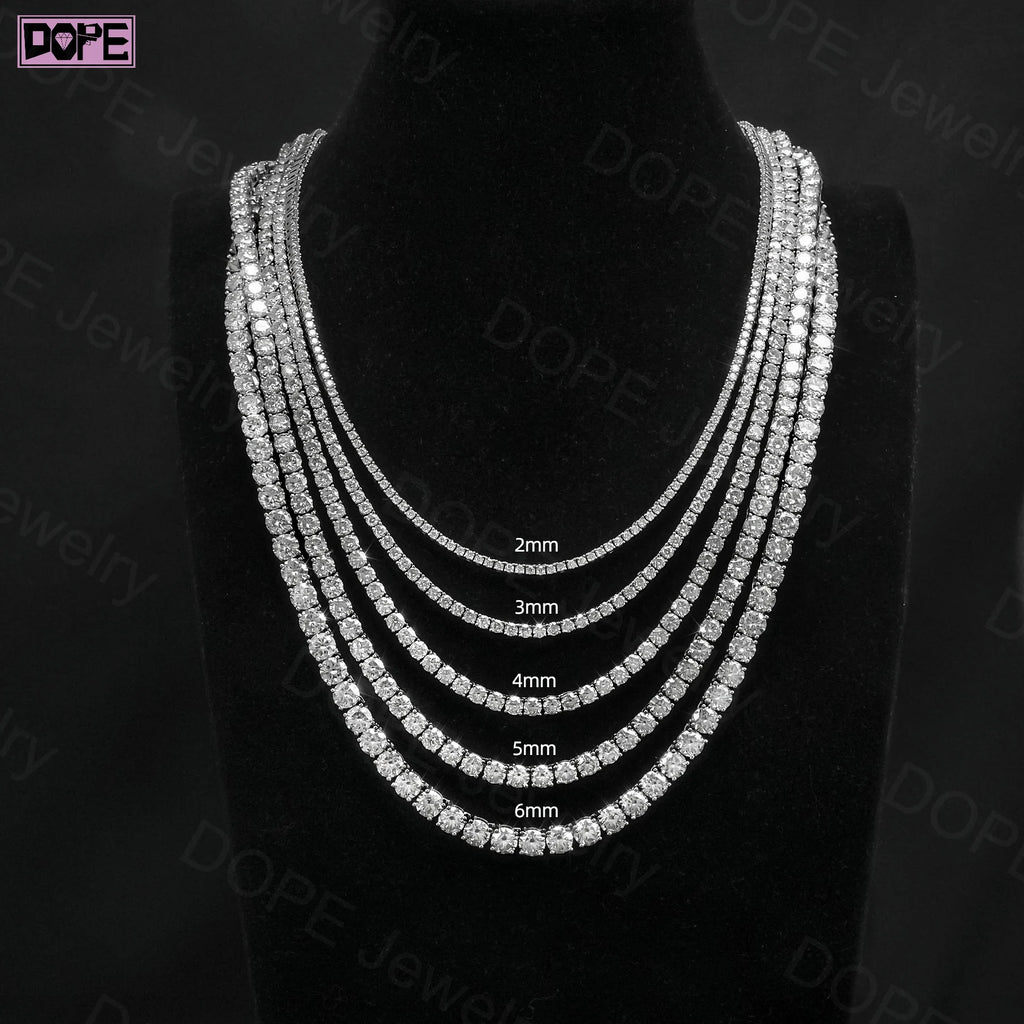 Free Shipping 3mm 4mm Moissanite Tennis Chain Necklace 925 Silver Jewelry Bling VVS Moissanite Chain