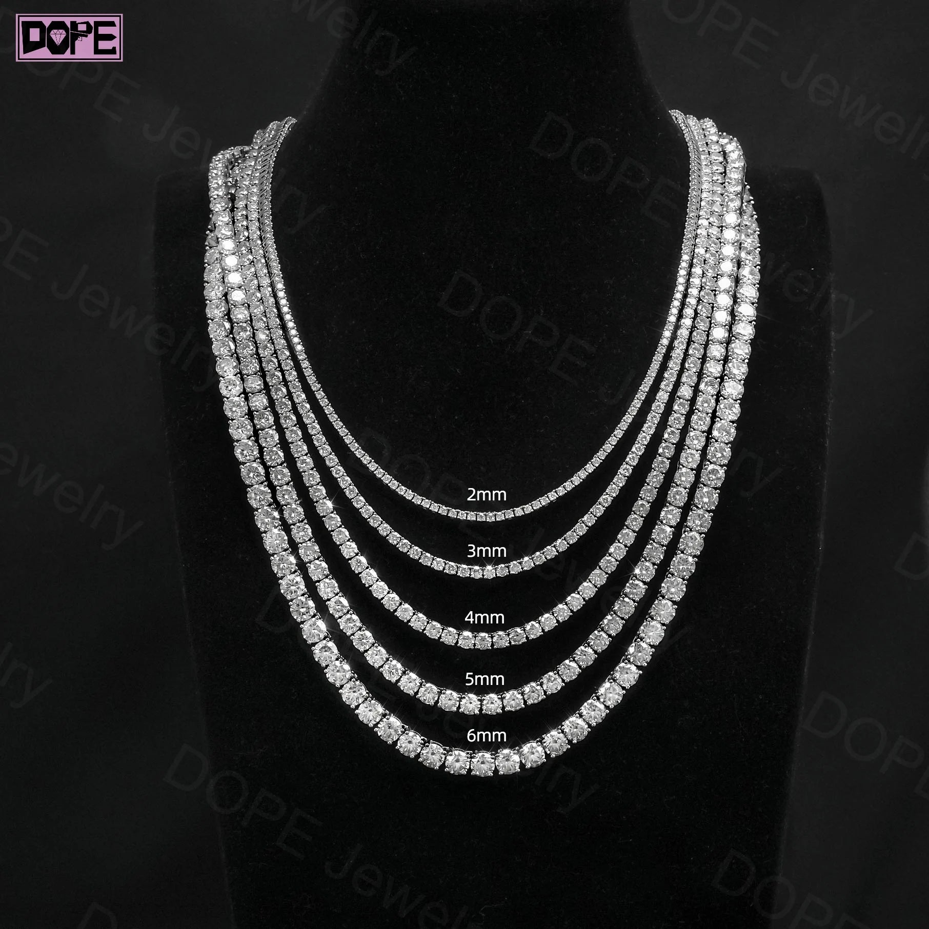 Free Shipping 3mm 4mm Moissanite Tennis Chain Necklace 925 Silver Jewelry Bling VVS Moissanite Chain