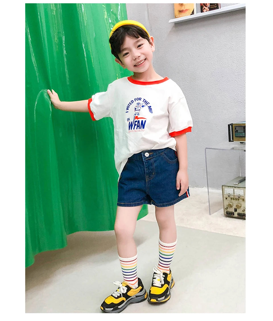 Kids Knee High Rainbow Socks Spring Summer Toddler Child Girls Boys Cotton White School Socks Stripe Long Sock Baby Accessories