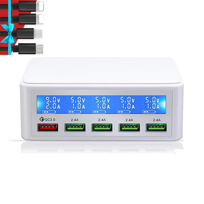 QC 3.0 Quick Charger Portable Multi 5 Port USB LCD Display 50W Fast Carregador For Iphone Xiaomi HuaWei Power Bank