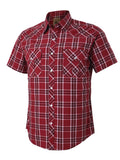 Men's Western Cowboy Short Sleeve Pearl Snap Button up Casual Work Plaid Shirts