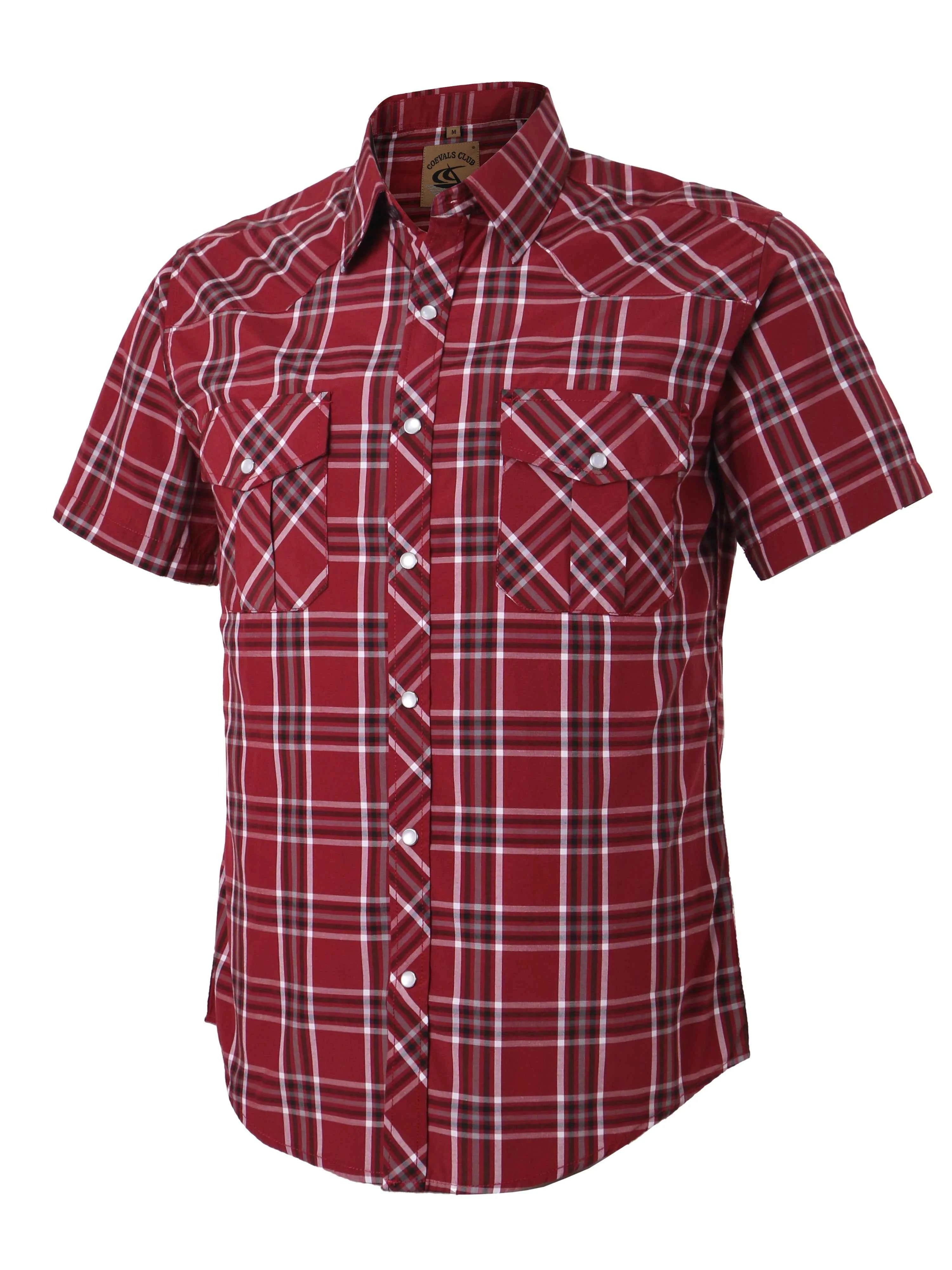 Men's Western Cowboy Short Sleeve Pearl Snap Button up Casual Work Plaid Shirts