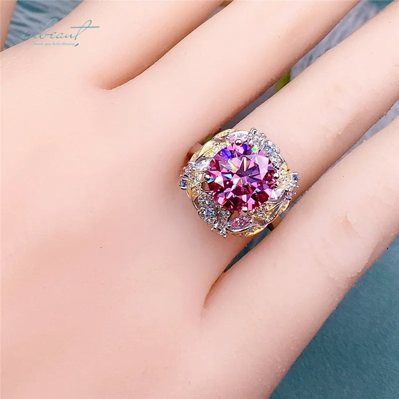 Silver 925 Original 3-5 Carat Excellent Cut Diamond Test Pink Moissanite Engagement Ring for Teen Girls Gift Gemstone Jewelry