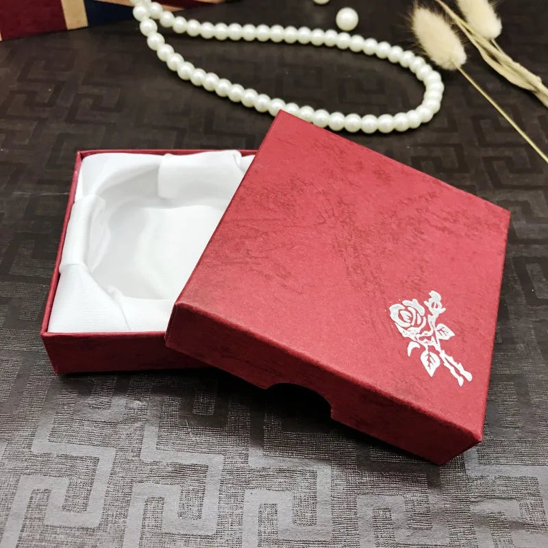 Square Rose Printed Jewelry Packaging Box Bracelet Necklace Storage Case Cardboard Gift Box Jewelry Organizer Case