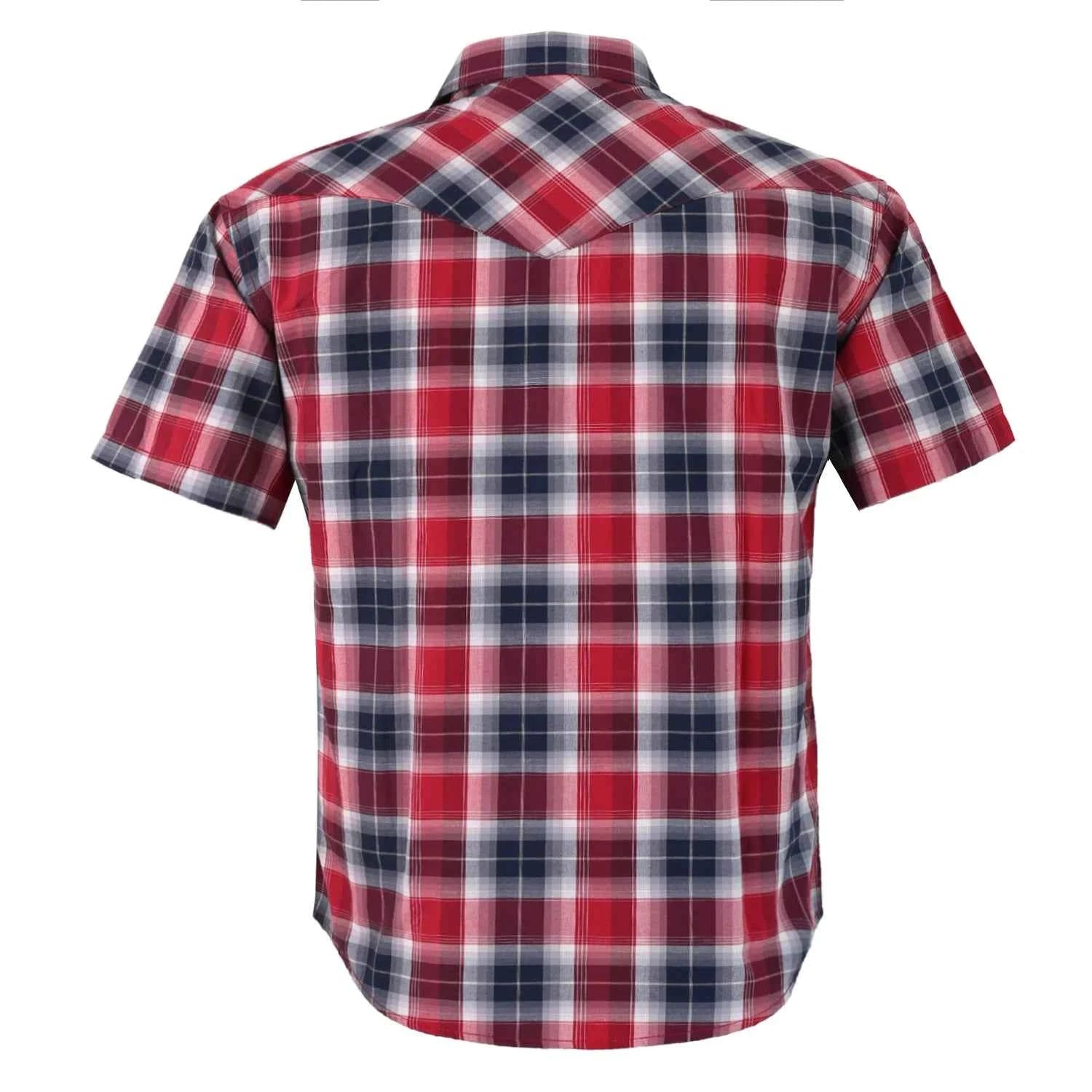 Men Pearl Snap Short Sleeve Western Cowboy Shirt Plaid Pattern with Buttons Two Front Pockets