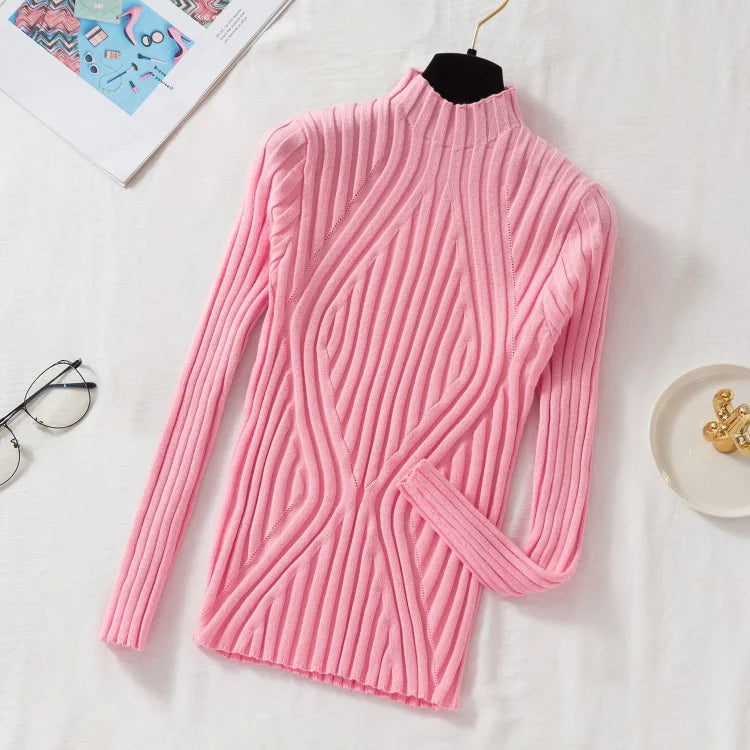 AOSSVIAO 2026 Knitted Women high neck Sweater Pullovers Turtleneck Autumn Winter Basic Women Sweaters Slim Fit Black