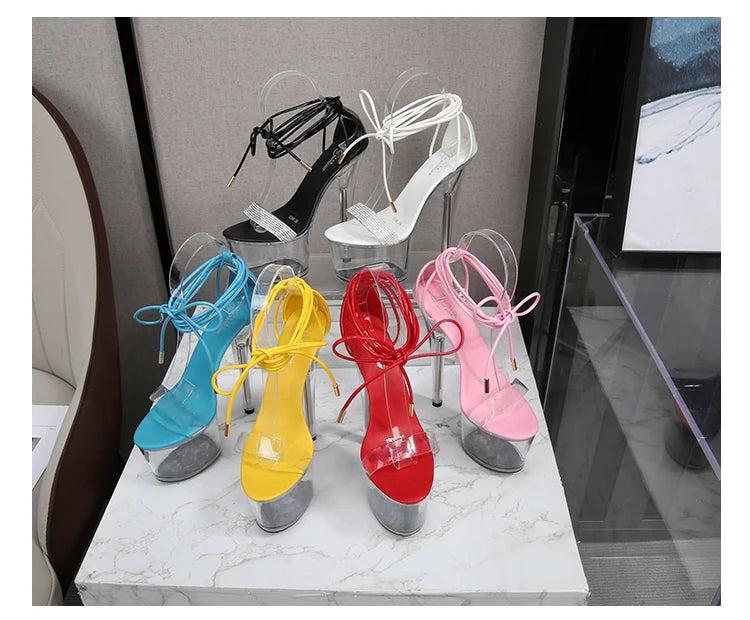 Shoes Women Platform Pole Dance Sandals 15CM 17CM 20CM High Heels Patent leather Gladiator Ladies Sandals Thick Bottom Stripper