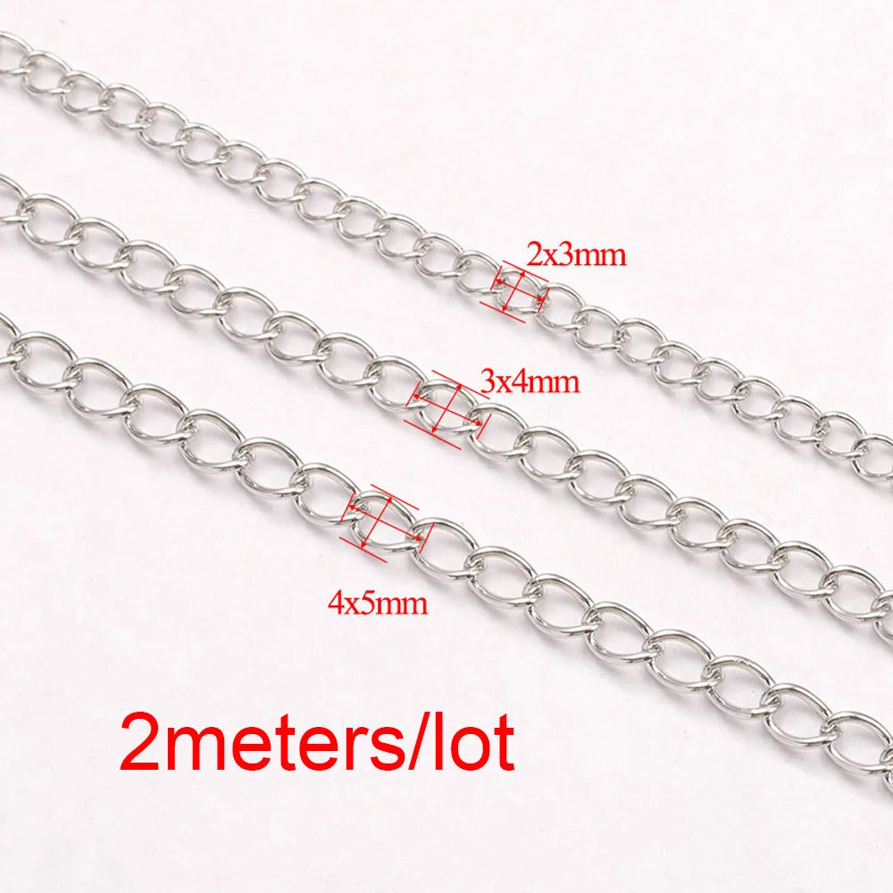 2meters Stainless Steel Extension Chain 2/3/4mm Gold Necklace Chains for Bracelet DIY Chain Accessories Jewelry Making Crafts