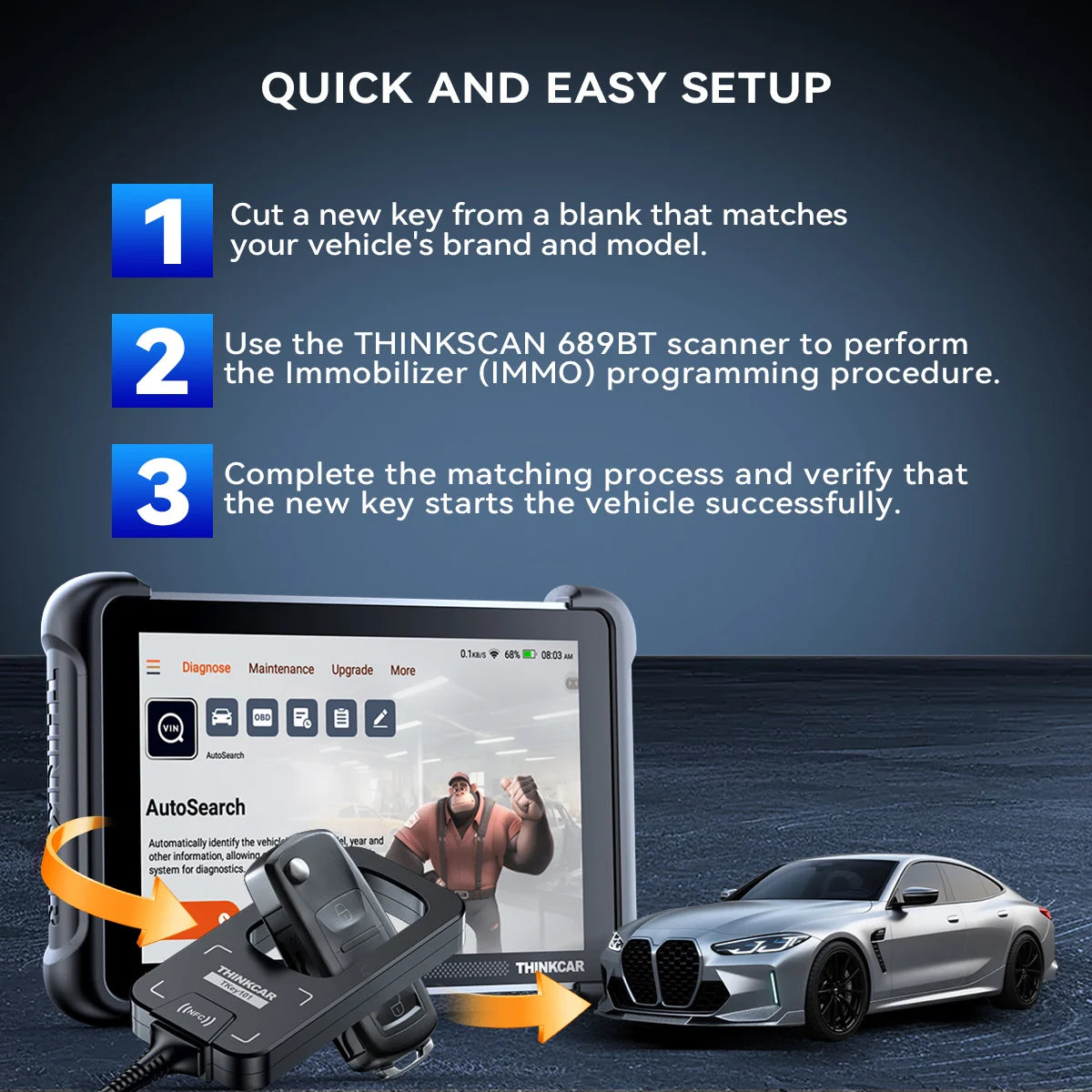 THINKCAR TKEY 101 Universal Car Key Programmer Tool Tkey101 with Super Chip 6 Unit Remote Keys Support 8000+ Car Anti-theft