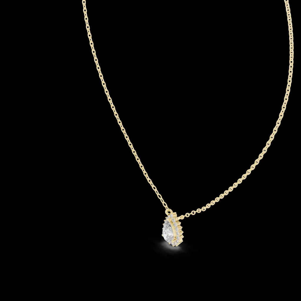 Gold Pear Halo Diamond Luxury Pendant with Sparkling Diamonds Elegant Timeless Design Link Chain for Wedding Party & Anniversary