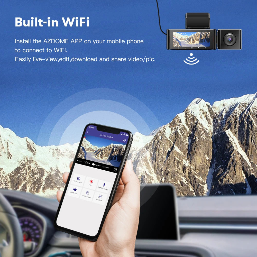 AZDOME M550 PRO HD 3 Lens Adas Wifi GPS Front Rear 4K Dash Cam IPS Screen Car Dash Black Box DVR Video Camera for Audi