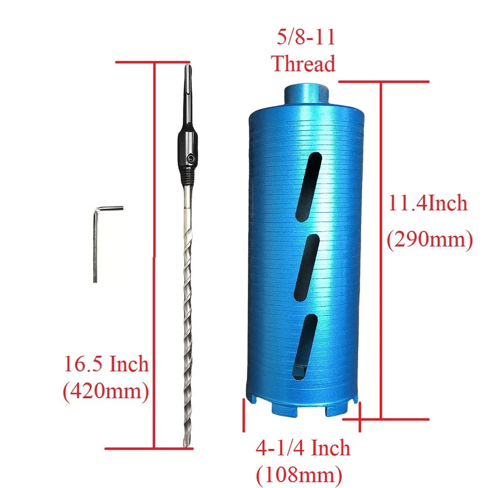 Janelai 4-1/4 Inch Dry Core Drill Bit with Pilot Bit 5/8-11 Thread Dry Drilling Diamond  Tool for Hard Concrete Brick and Block