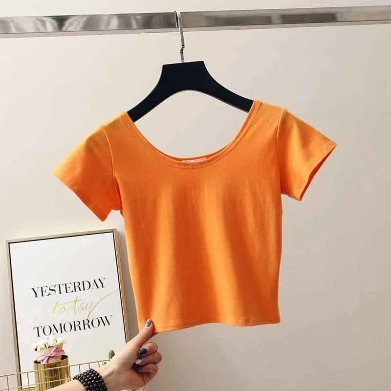 11 Colors Solid Crop Top Women T-shirt Cropped Slim High Waist Short Sleeve Basic Summer Clothes Tops Woman Clothing Tee Tshirt