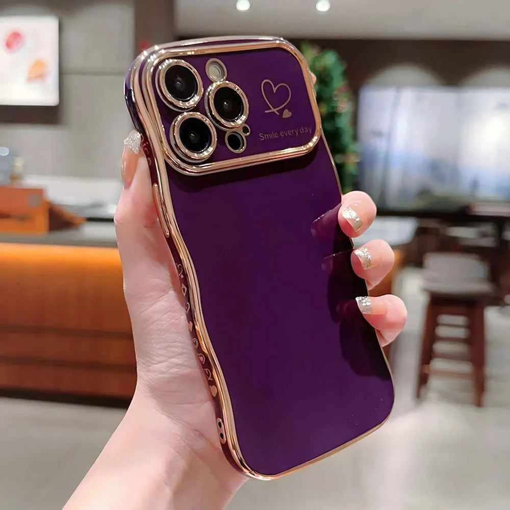 Luxury Electroplate Love Heart Silicone Wavy Phone Case for iPhone 16pro Mobile Phone Cases 17