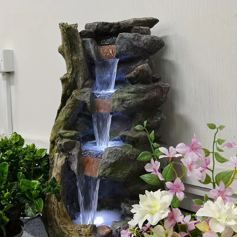 Large Resin Stacked Stone Fountain-LED Lights, Multi-Color Pond Accents
