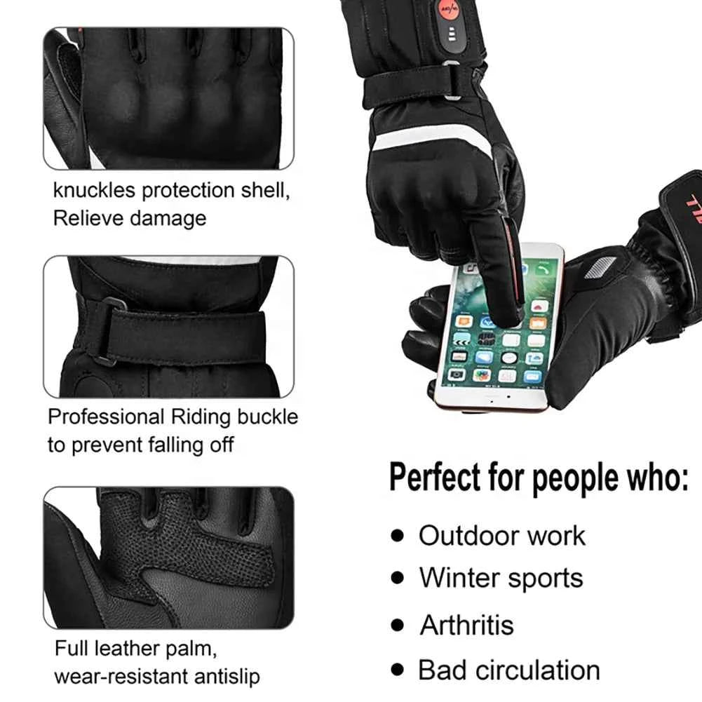 Battery Powered Motorcycle Gloves Adjustable Temperature Heated Motorcycle Gloves for Winter Riding