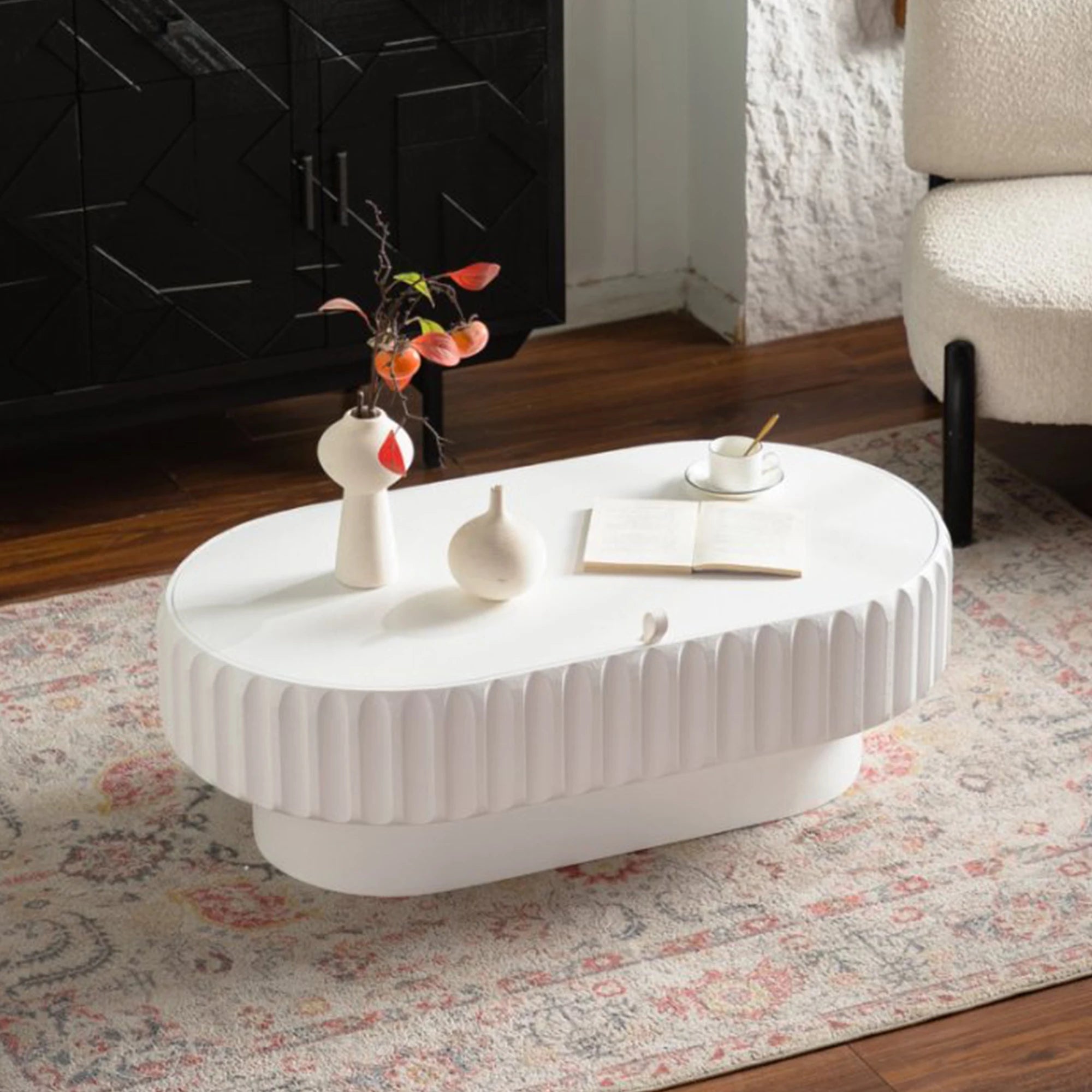 Fluted Storage Table with Lift-Off Lid, Sleek Texture, Perfect for Modern Living