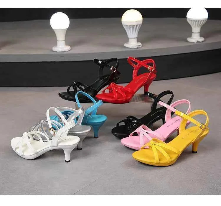 Sandals Women Shoes Big Size 43 Thin Heels Summer Candy Color Peep Toe High Heels Sexy Nightclub Party Slides Cross-Strap Shoes