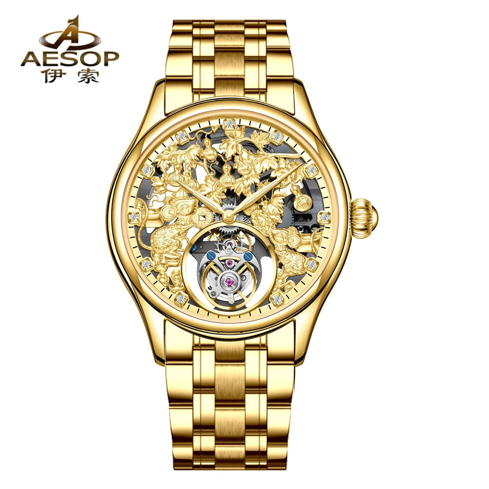 Montre Homme Luxury Design Men Mechanical Watch Original Brand Aesop 7071G Skeleton Tourbillon Watches