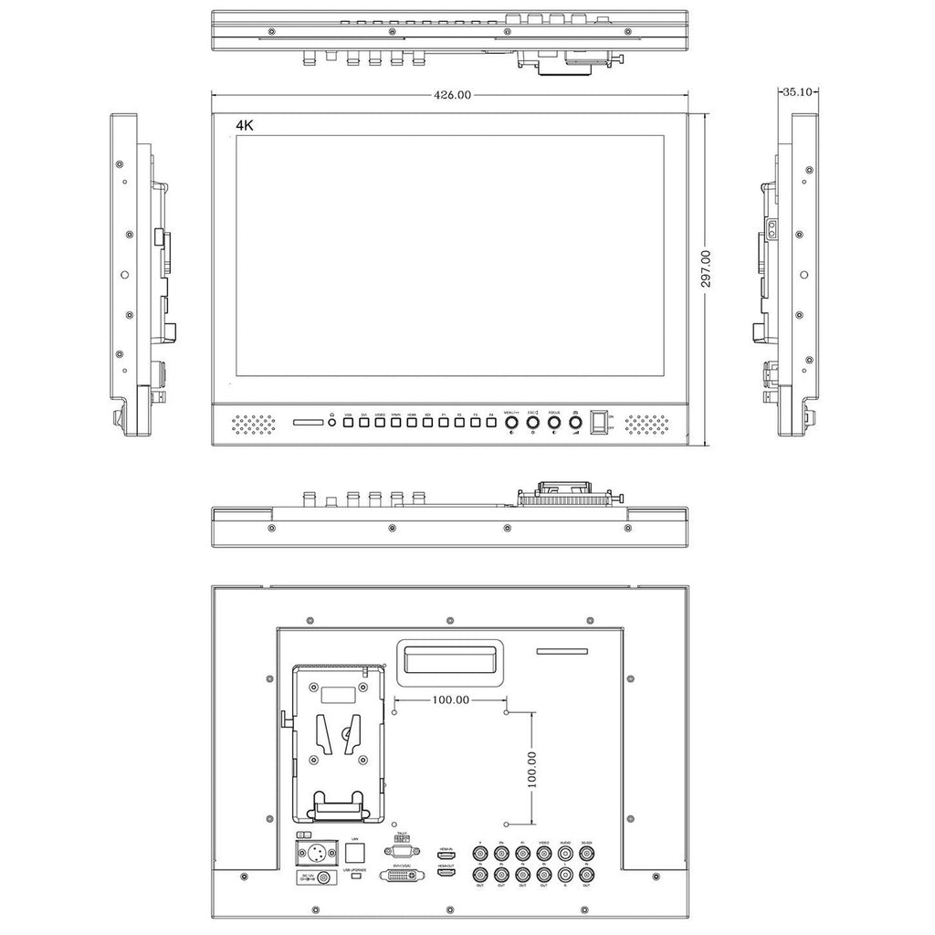 SEETEC Factory P173-9HSD Pro Broadcast Field Monitor 17.3 Inch FHD Aluminum Design, HDMI/3G-SDI/Component/Composite Inputs,