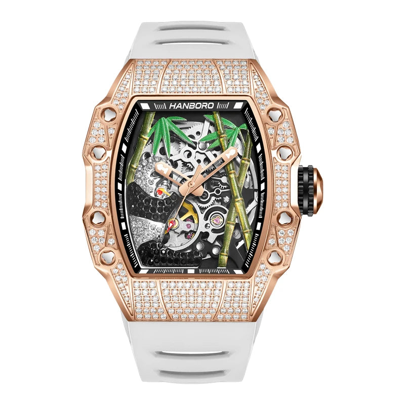 HANBORO Men's Automatic Mechanical Watch National Treasure Series Full Diamond Craftsmanship Fashion Skeleton Luminous Hollow