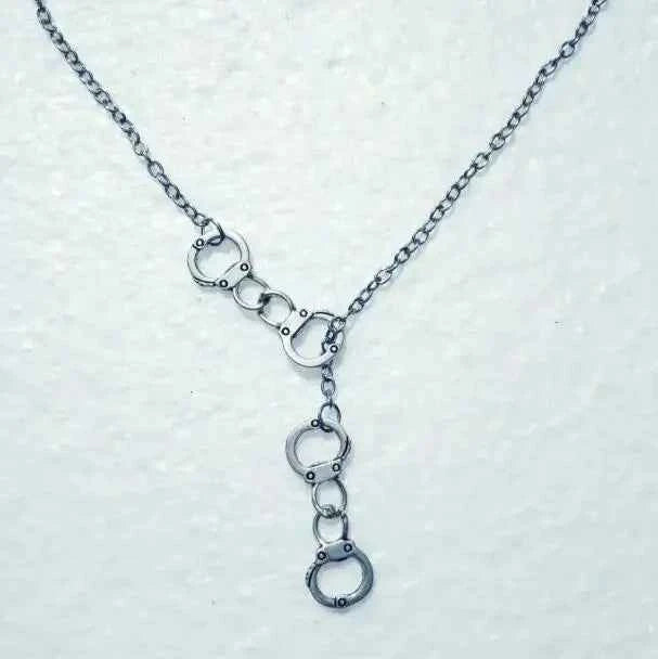 Fashion  Double Handcuffs Pendant Adjustable Cross Lariat Necklace For Women Men Punk Goth Jewelry Gift