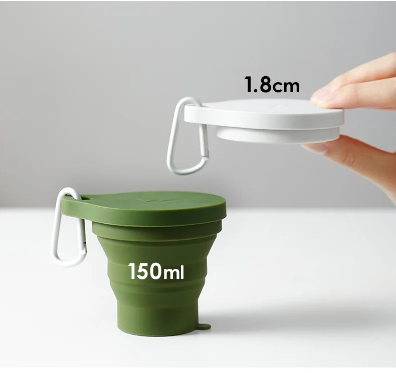 180ML Folding Cup Mini Retractable Cup Silicone Portable Teacup Outdoor Travel Coffee Telescopic Drinking Mug with Lid