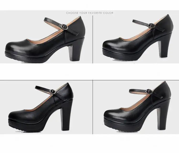 GKTINOO Genuine Leather shoes Women Round Toe Pumps Sapato feminino High Heels Fashion Black Work Shoe Plus Size 33-43