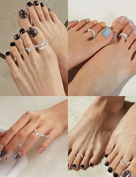 12Pcs Toe Rings Minimalist Thin Wire Cubic Zirconia Summer Beach Toe Rings Open Adjustable Foot Jewelry for Women Silver Tone