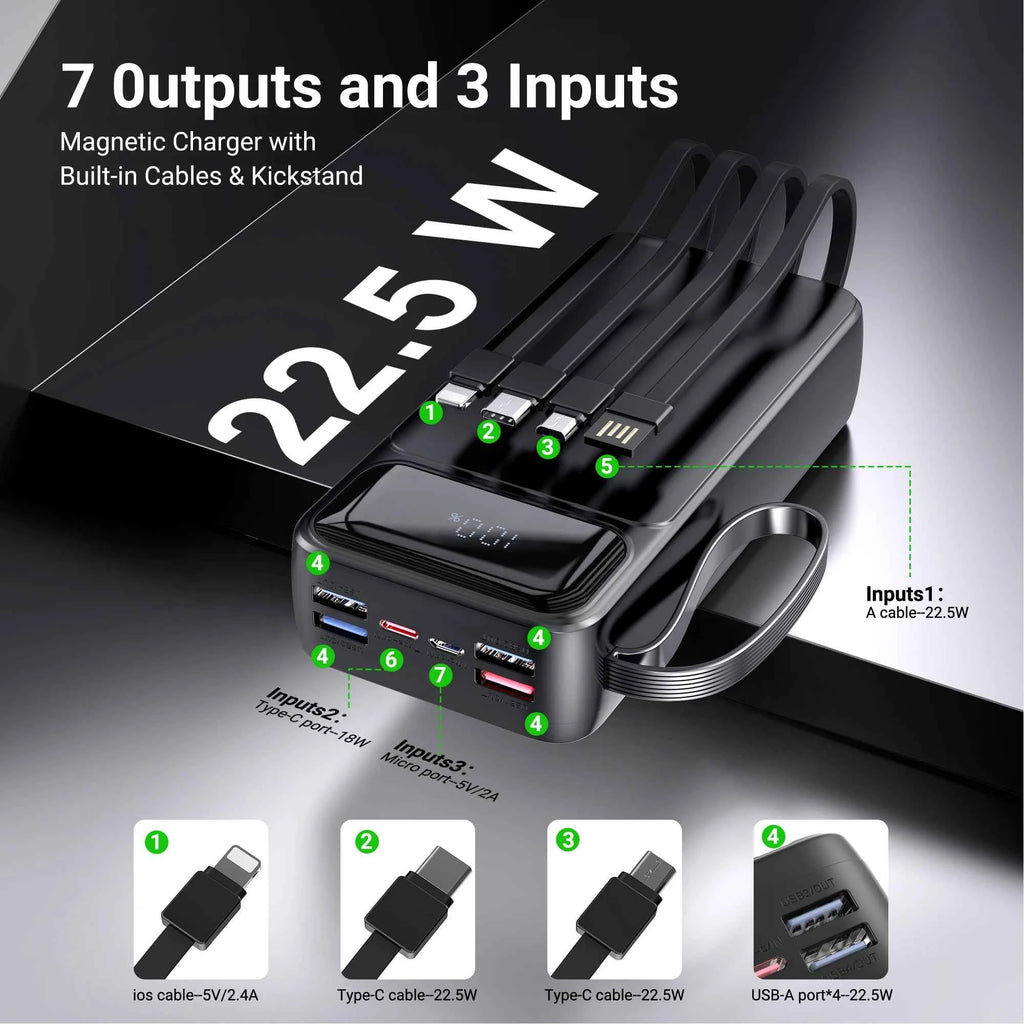 US Stock Free Shipping 30000mAh 50000mAh Power Bank LED Display Fast 22.5W Charging Portable Power Bank with Carry Strap